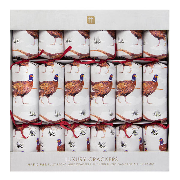 Botanical Pheasant Luxury Christmas Crackers - 6 Pack