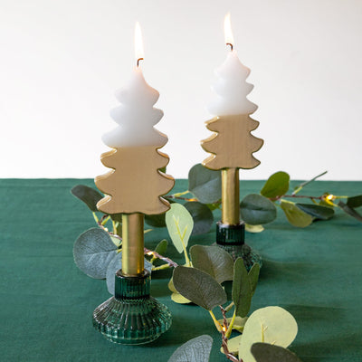 White & Gold Tree Shaped Candles - 2 Pack