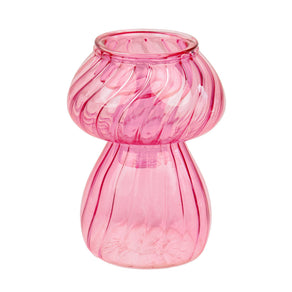 Pink Mushroom Glass Candle Holder & Vase