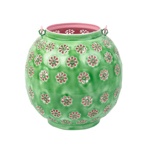 Metal Green & Pink Geometric Flower Lantern - Large