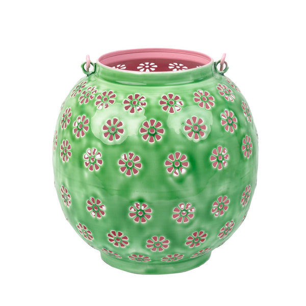 Metal Green & Pink Geometric Flower Lantern - Large
