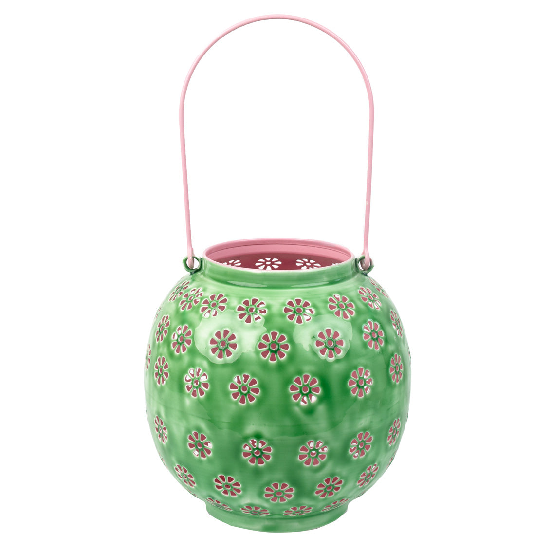 Metal Green & Pink Geometric Flower Lantern - Large