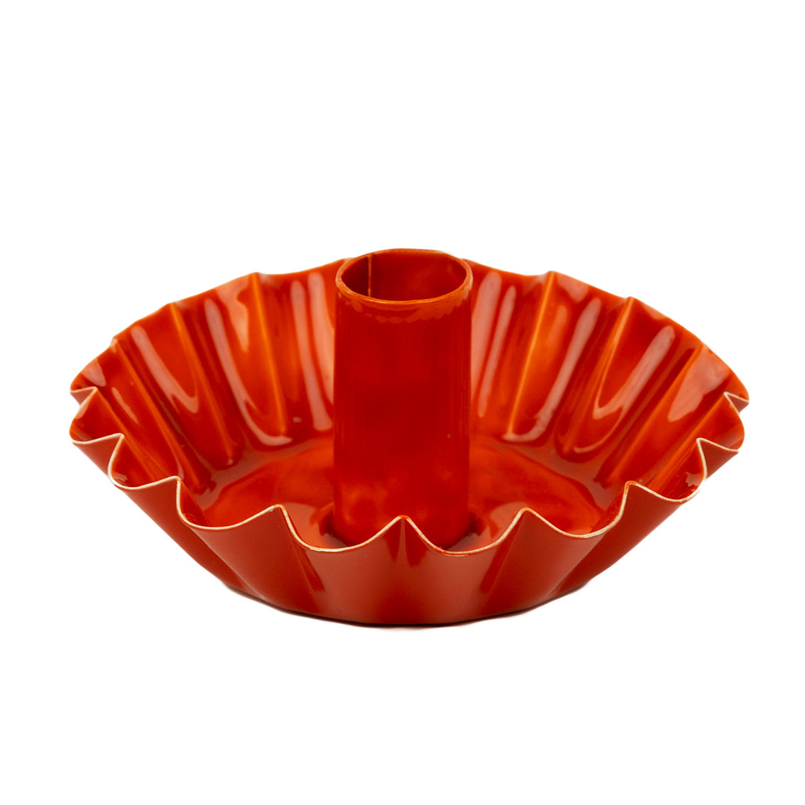 Scalloped Orange Metal Dinner Candle Holder