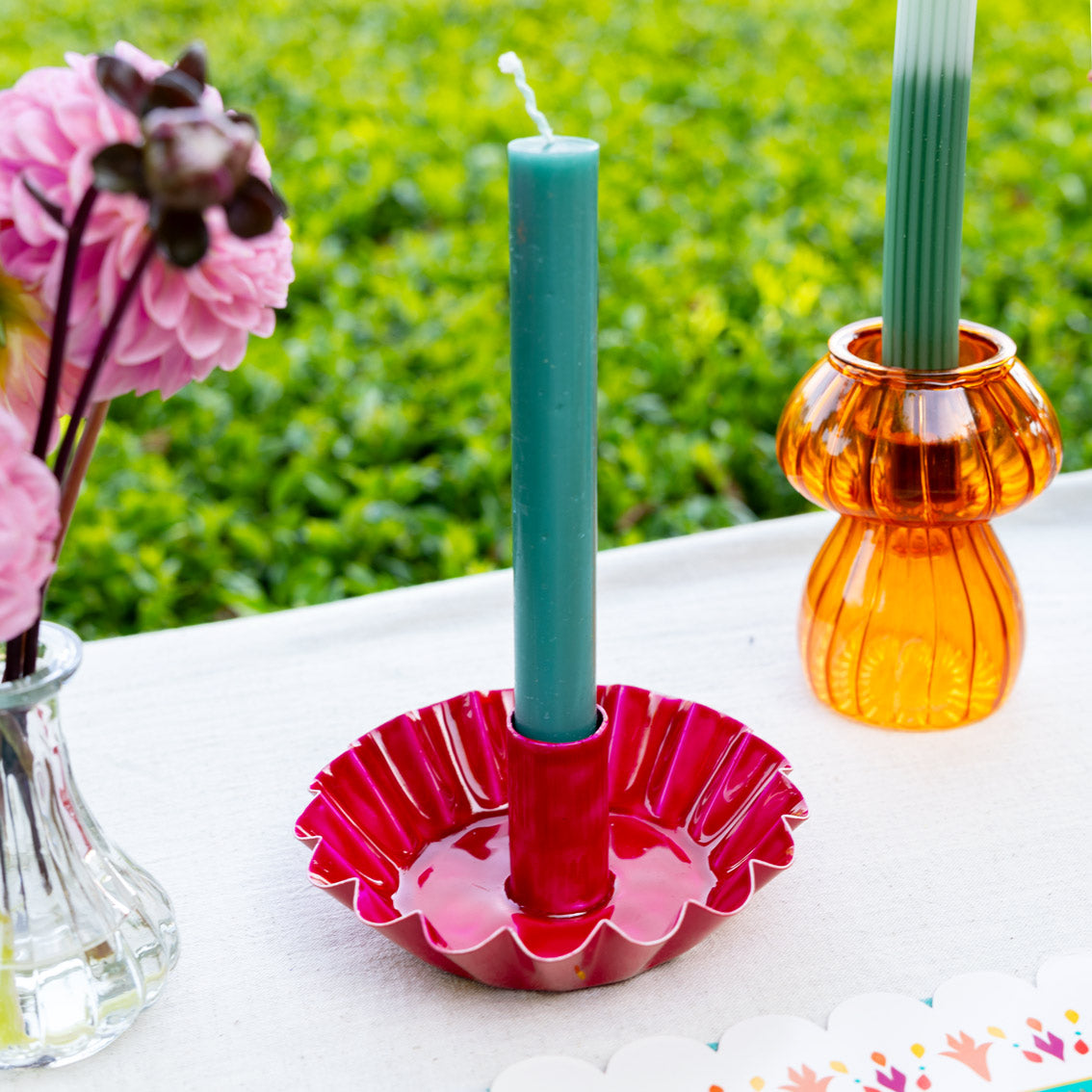 Orange Mushroom Glass Candle Holder & Vase