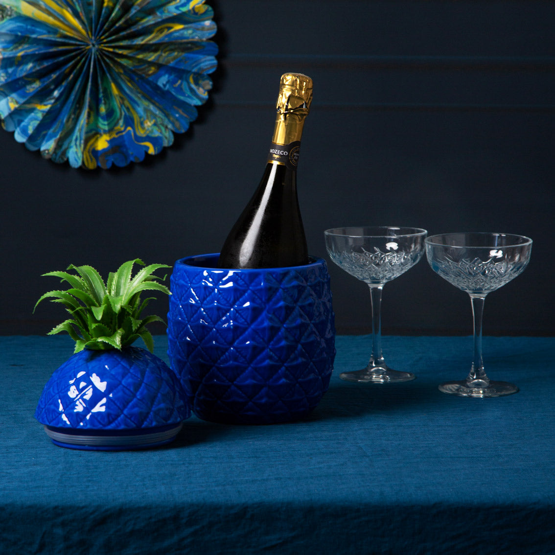 The Emporium Blue Ceramic Pineapple Ice Bucket