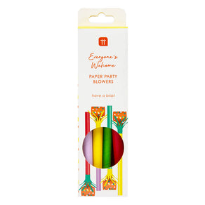 Everyone's Welcome Multi-coloured Paper Party Blowers - 8 Pack