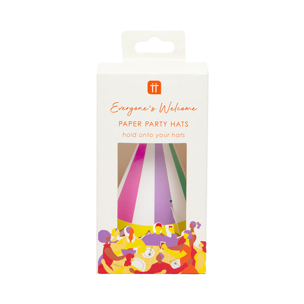 Everyone's Welcome Multi-coloured Party Hats - 8 Pack