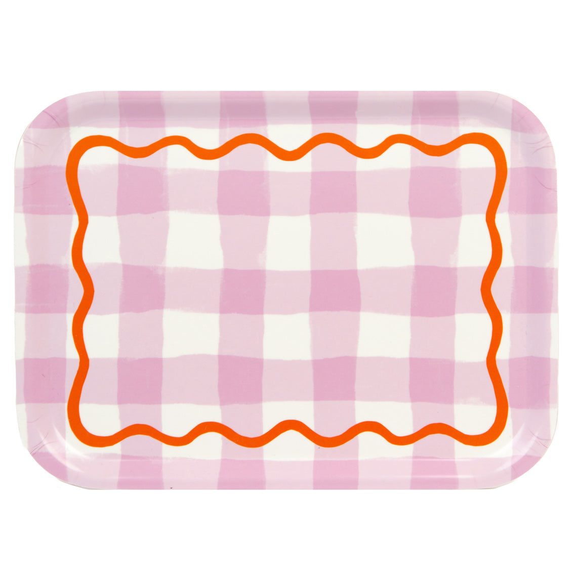 Everyone's Welcome Lilac Gingham Wooden Tray