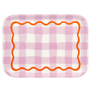 Everyone's Welcome Lilac Gingham Wooden Tray