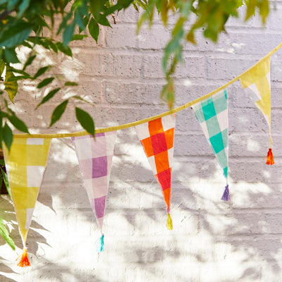 Image - Everyone's Welcome Multi-coloured Gingham Fabric Bunting