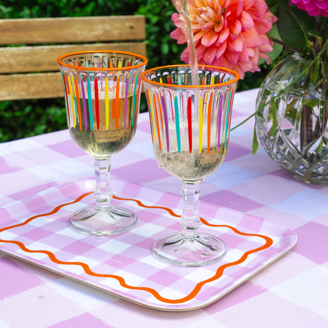 Bright Striped Multi-Coloured Wine Glass