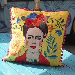 Bright Yellow Frida Kahlo Cushion