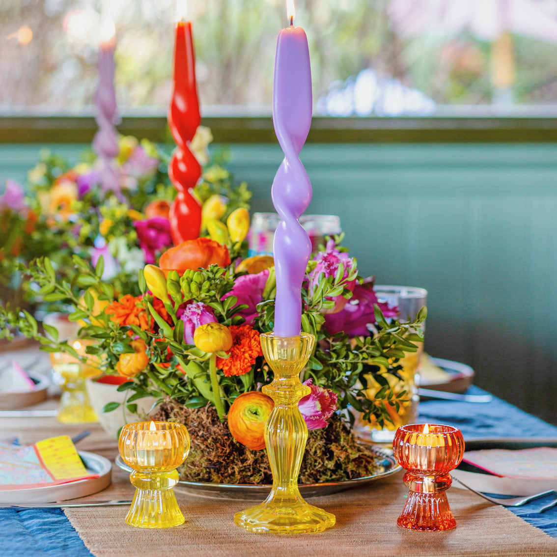 Boho Yellow Glass Candle Holder