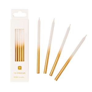 Luxe White and Gold Candles, 10cm, 16Pk