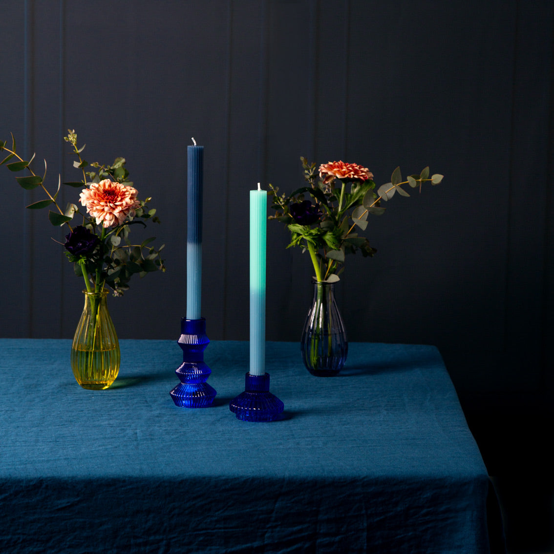 Midnight Forest Cobalt Blue Glass Candlestick Holder