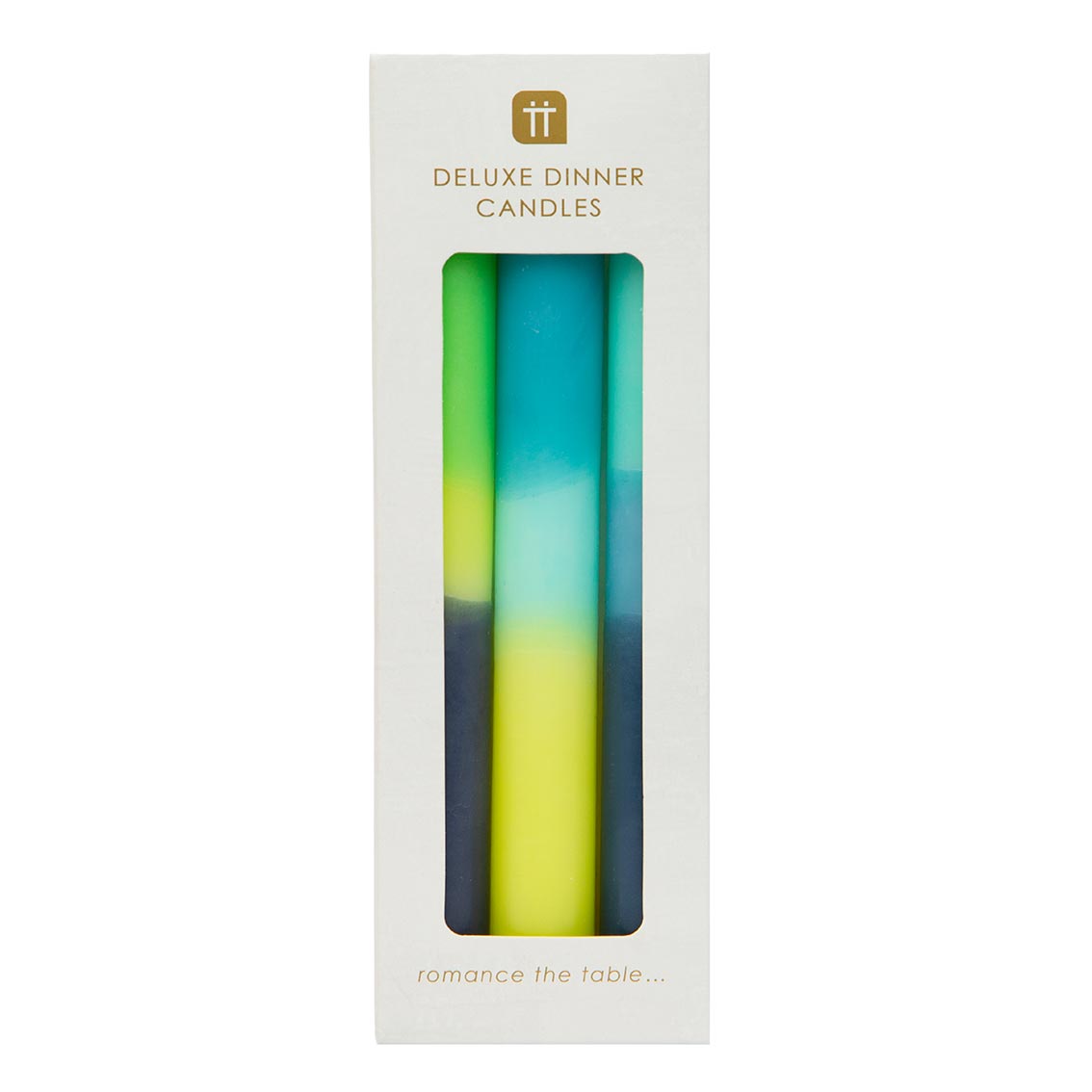 Marble 3 Tone Ombre Blue, Yellow and Green Dinner Candles - 3 Pack