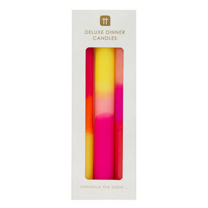 Marble 3 Tone Ombre Pink, Yellow and Orange Dinner Candles - 3 Pack