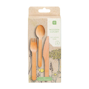 Natural Meadow Wooden Cutlery - 24 Sets