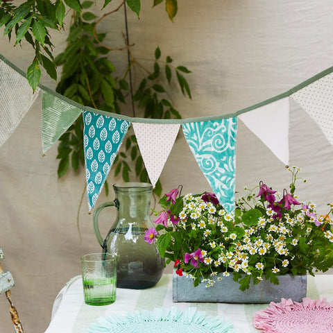 Natural Meadow Sage and Pink Upcycled Fabric Bunting - 3m