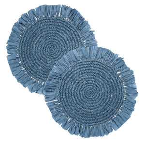 Natural Meadow Blue Raffia Placemat - 2 Pack