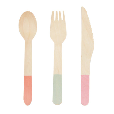 Pastel Wooden Cutlery - 6 Sets