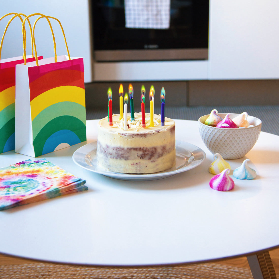 Rainbow Birthday Candles With Coloured Flames - 12 Pack