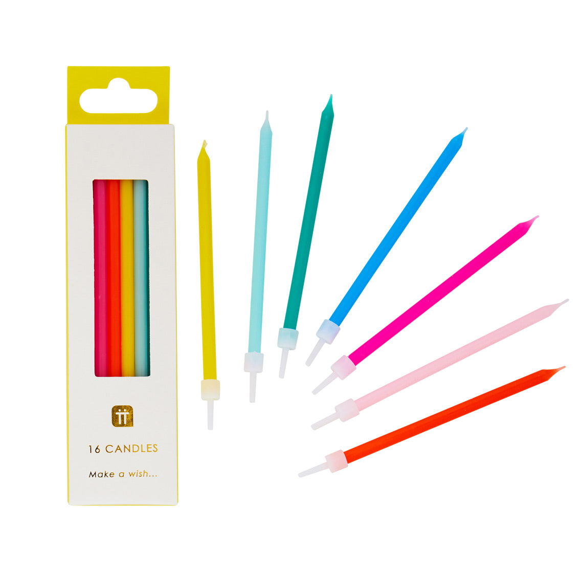 Rainbow Brights Birthday Candles, 10cm - 16 Pack