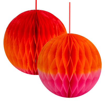 Rainbow Red, Orange & Pink Ombre Paper Honeycomb Decorations - 2 Pack
