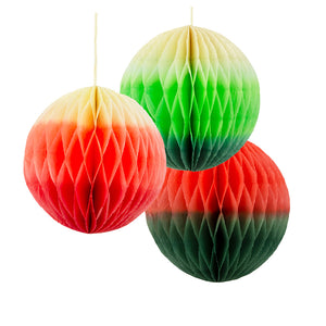 Rainbow Red & Green Ombre Paper Honeycomb Decorations - 3 Pack