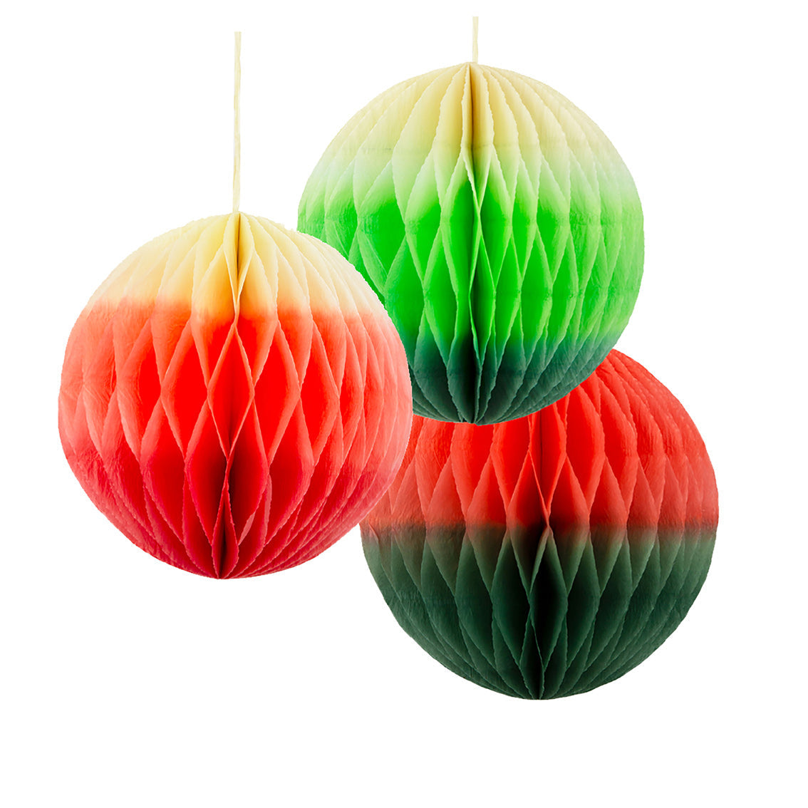 Rainbow Red & Green Ombre Paper Honeycomb Decorations - 3 Pack