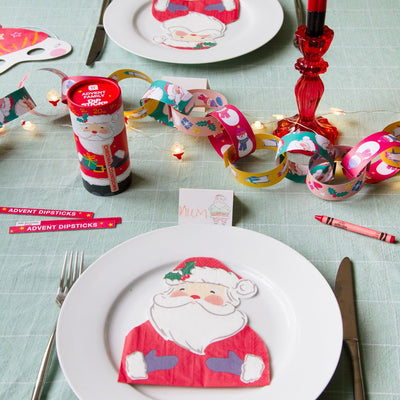 Image - Craft With Santa Shaped Napkin With Colour In Placecards 16 Pack