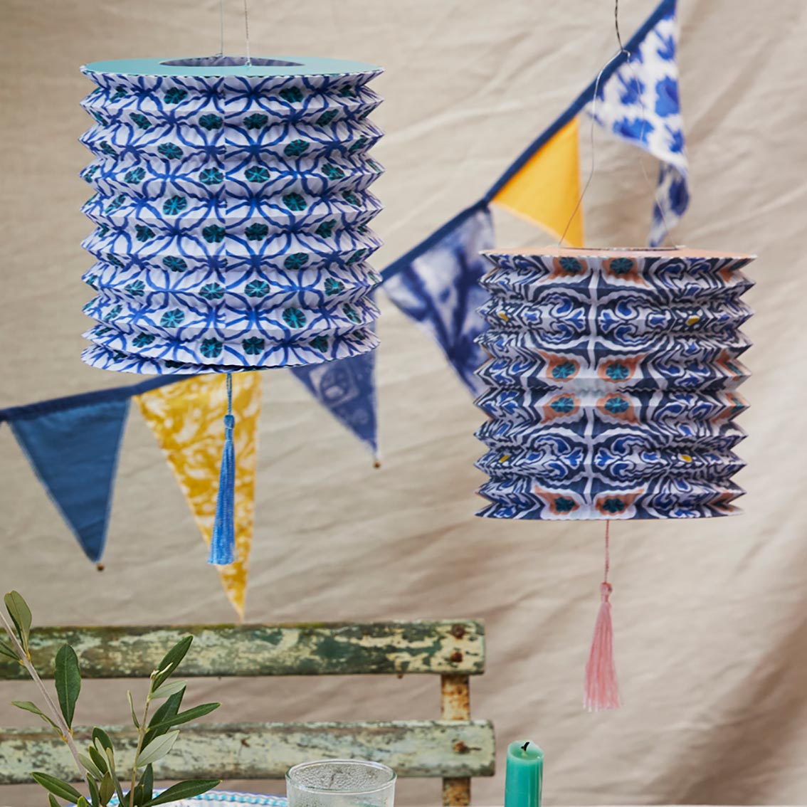 Souk Blue & Yellow Upcycled Cotton Fabric Bunting - 3m