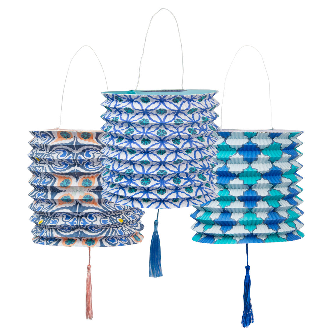 Souk Blue Hanging Paper Lanterns - 3 Pack