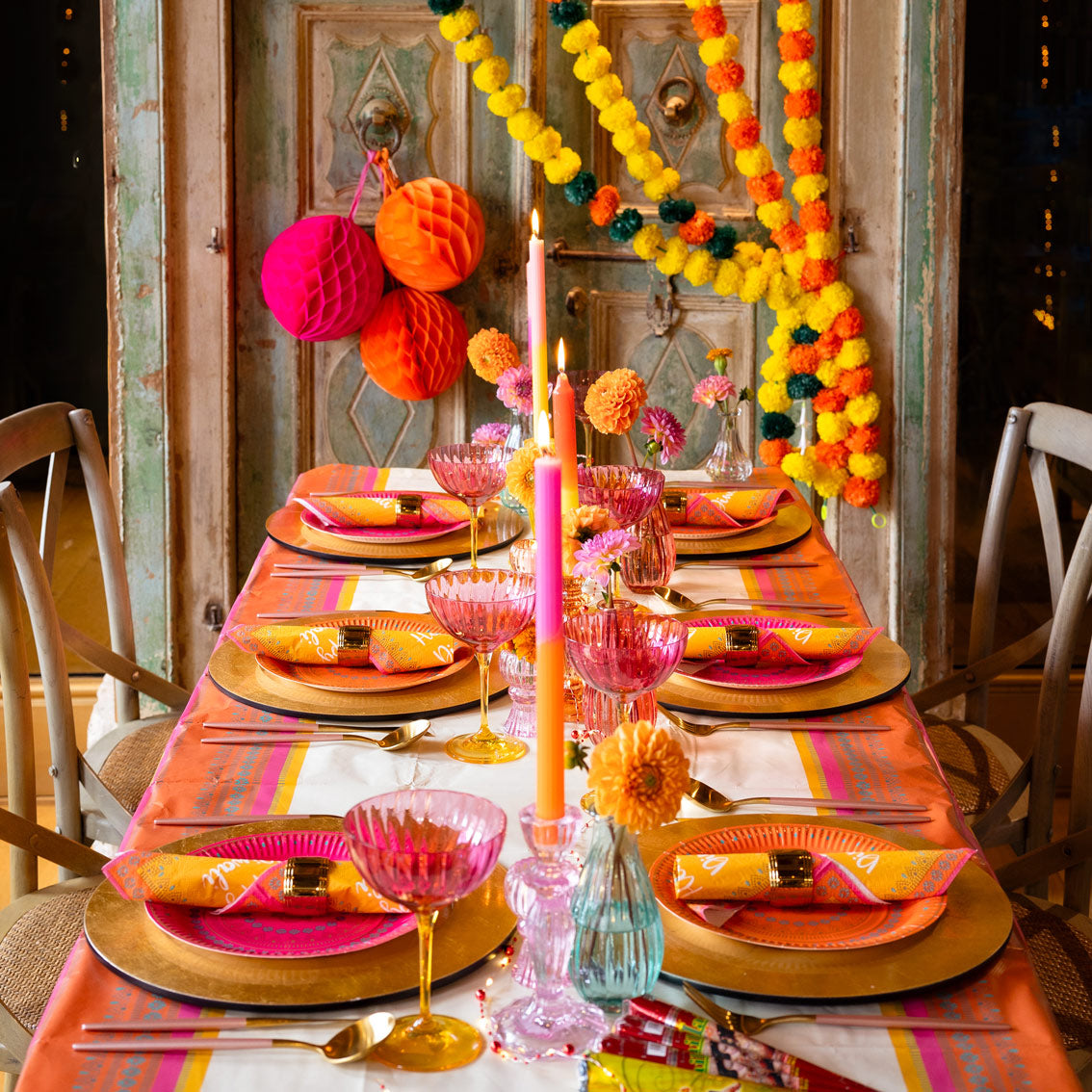 Spice Orange, Pink & Yellow Paper Table Cover