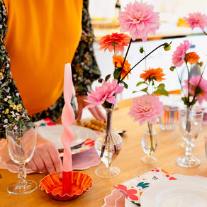 Scalloped Orange Metal Dinner Candle Holder