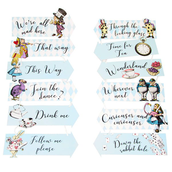 Alice in Wonderland Paper Arrow Signs - 12 Pack
