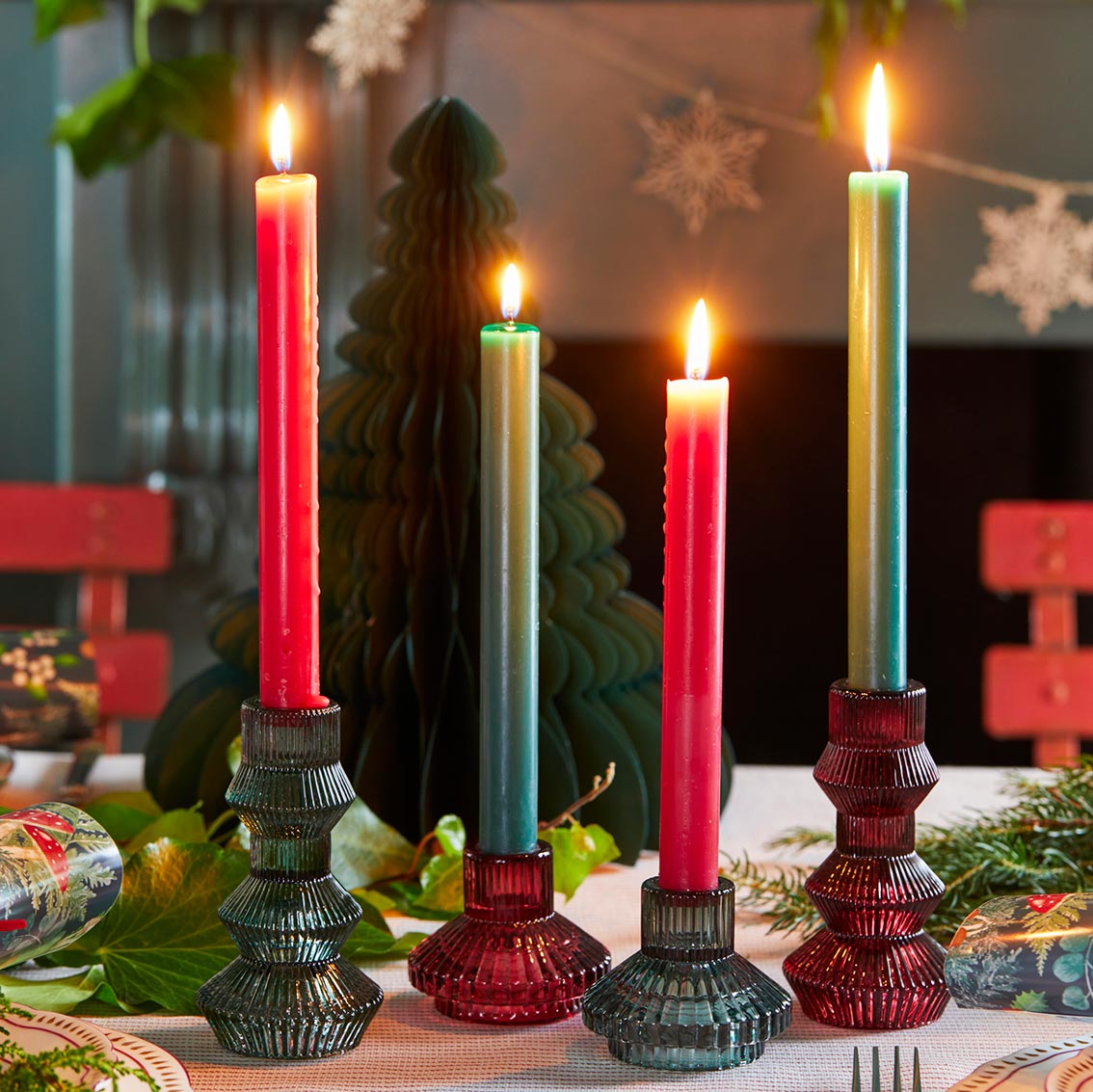 Midnight Forest Sage Green Glass Candlestick Holder