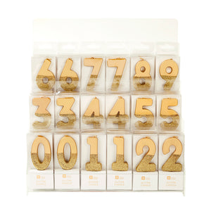 Gold Glitter Number Birthday Candles Starter Set with VM Acrylic Stand  - Numbers 0-9
