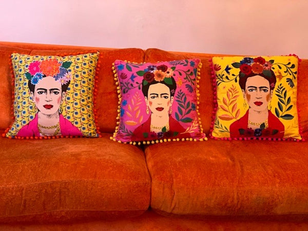 Bright Yellow Frida Kahlo Cushion